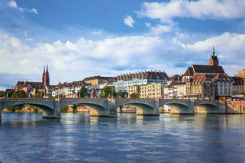 Rhine river bridge and houses