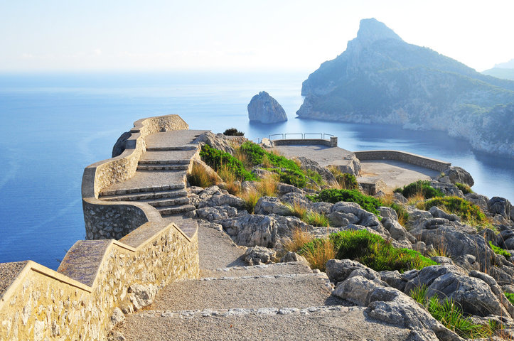 Stone pathway overlooking the Mediterranean coast in Mallorca