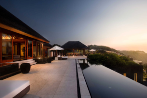 Coastal villa with a spacious lawn, private pool, overlooking the ocean.